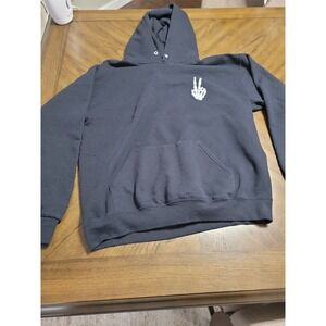 Bowery Supply Co‎ Skeleton Hand Peace Sign Hoodie Black Mens Size L